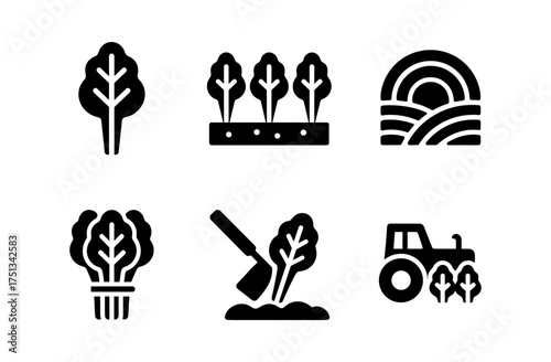Agricultural icons featuring chard and farming elements for design projects