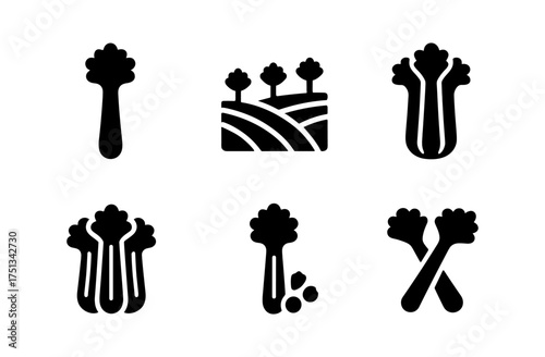 Celery icons set for design projects and healthy living themes