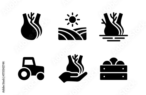 Minimalist fennel icons set for agriculture and farming design projects