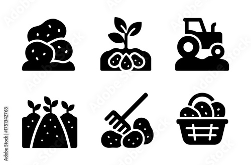 Potato farming collection: icons for agricultural design and farm tools representation