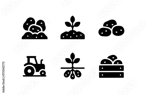 Simple potato farming icons collection for agricultural design projects
