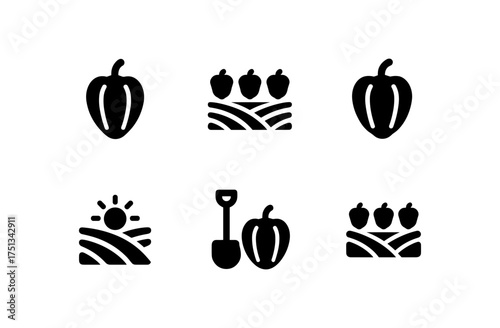 Acorn squash icons set highlighting agriculture and harvest themes for design projects