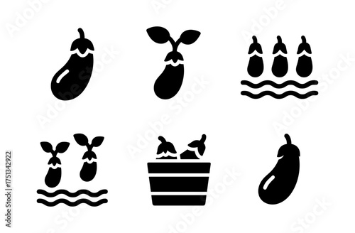 Eggplant icon set for culinary design and digital applications