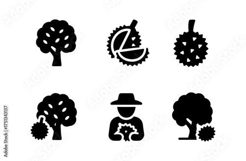 Durian orchard icons set for agricultural design and visual content
