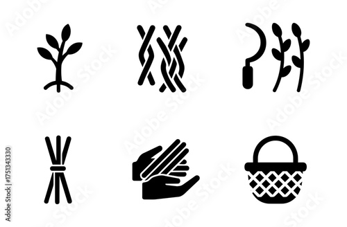Minimalist wicker grove icons for nature and craft design elements