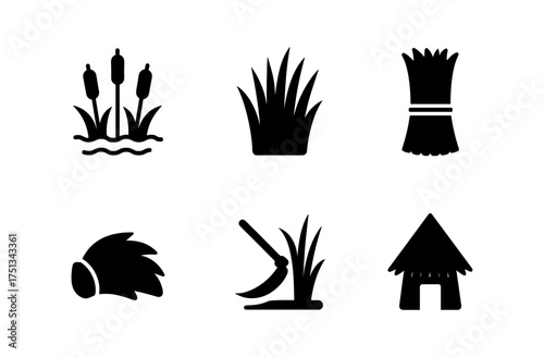 Reed marshland icons collection for nature, agriculture, and cultural themed designs