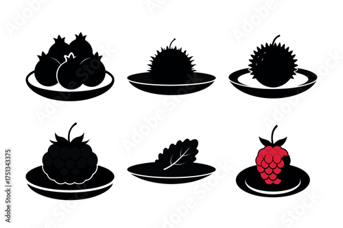 collection of fruit and berry icons in vector design