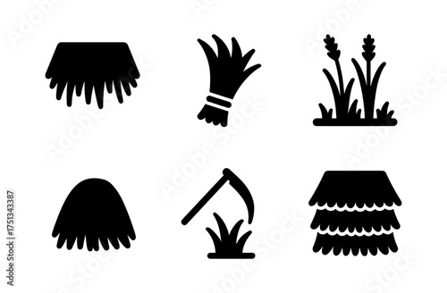 Thatch grass icon set for natural design projects and landscaping concepts