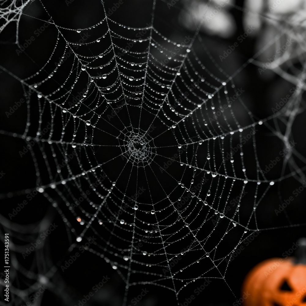 Fototapeta premium Spiderweb Macro Texture on Black Background