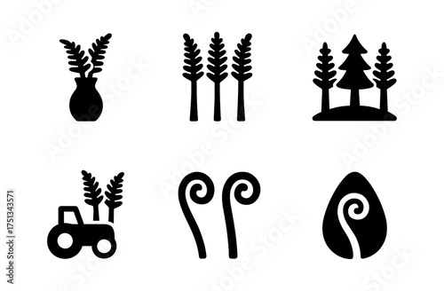 Simple ostrich fern icons set for graphic design and decoration projects