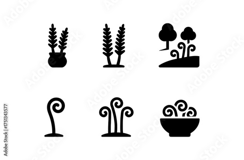 Minimalist ostrich fern icons set for nature and botanical designs