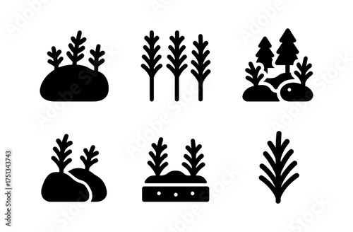 Minimalist nature icons set featuring rock and moss elements for eco-friendly design projects