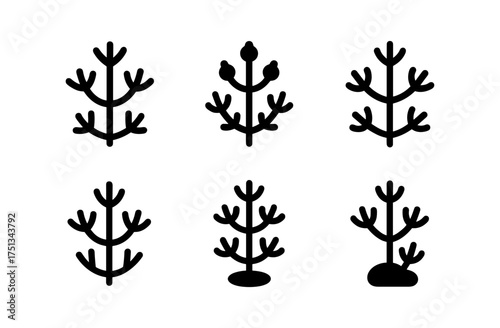 Minimalist stonewort icon set for nature and botanical design projects