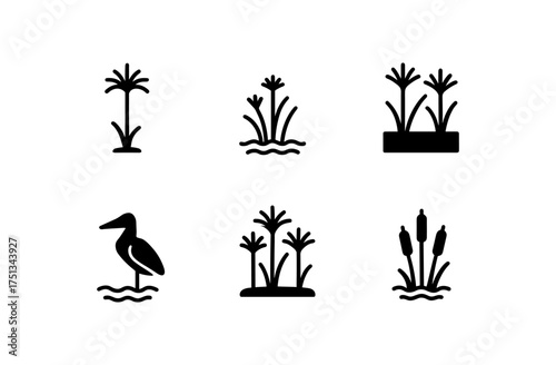 Papyrus wetland icons for nature and wildlife design projects
