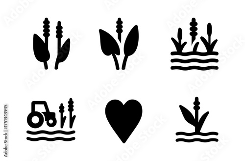 Pickerelweed icon set - minimalist nature designs for eco-themed prints and cards