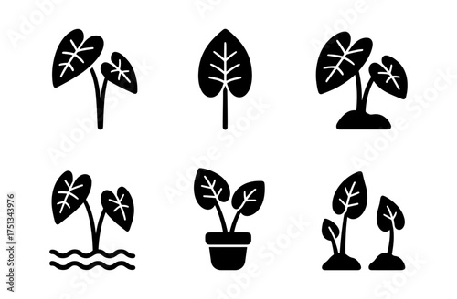 Minimalistic taro leaves icon set for nature-inspired design projects and botanical illustrations