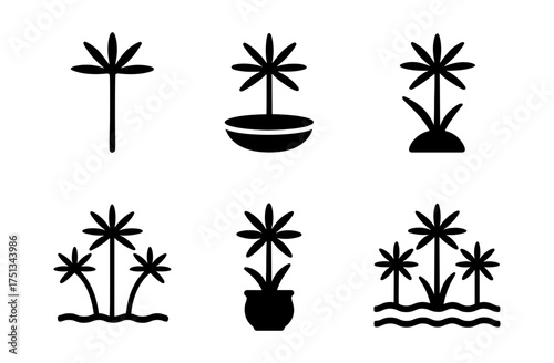 Umbrella palm icon collection for nature and tropical themed designs
