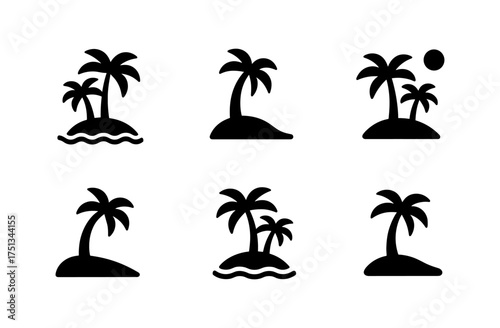 Tropical island icon set for travel and vacation design projects