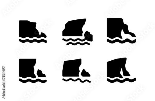 Coastal cliffs icon set - simple design for nature and sea-themed projects