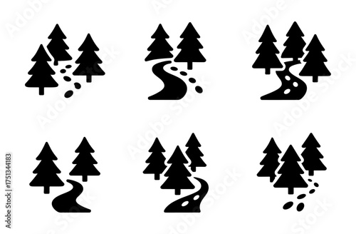 Snowy forest icons collection for winter themed projects and decoration design