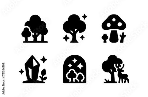 Enchanted woods icons collection for nature and fantasy designs