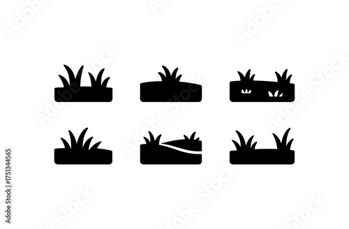 Minimalist grassy plain icons set for nature design projects and eco-friendly concepts