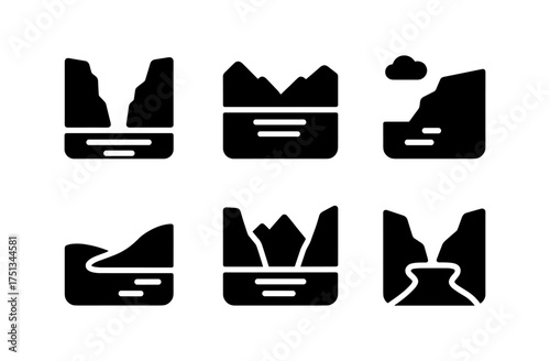 Simple fjord landscape icons for nature and travel design projects