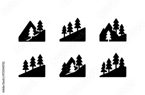 Evergreen mountain icon set for nature and outdoor design projects