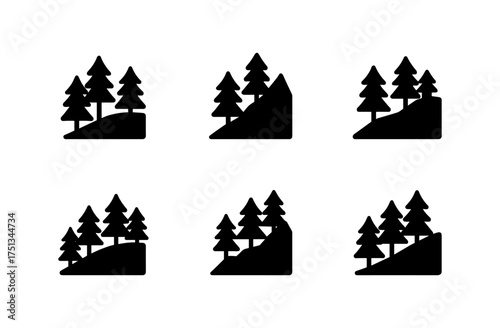 Evergreen mountain icon set for nature and outdoor designs