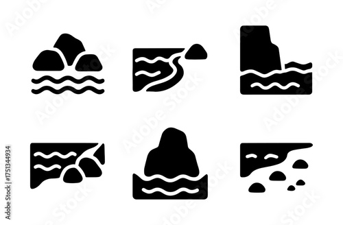 Ocean coast icon set for minimalist design projects and decor