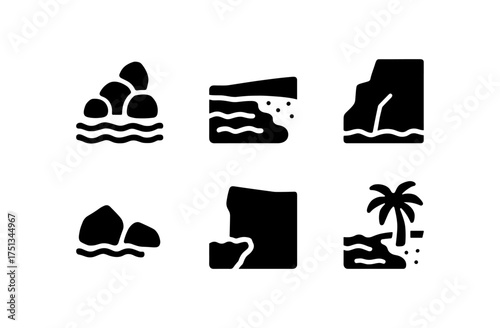 Minimalist ocean coast icons set for design and decoration