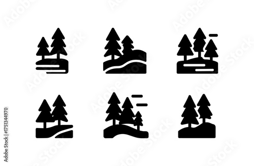 Foggy pine icon set for nature designs and digital use