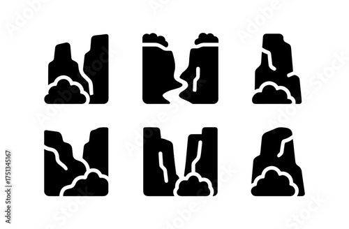 Abstract mossy canyon icons set for nature-themed design projects and visual content