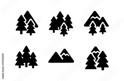Snowy forest icon set for winter design and nature-inspired projects