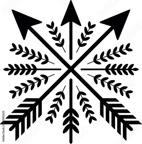 Crossed arrows with wheat isolated on white background, a rustic and tribal design