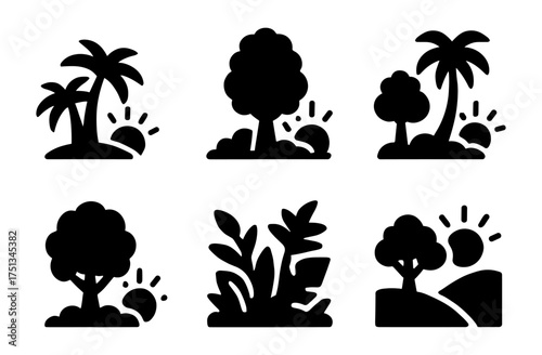 Tropical sunrise icon set for minimalist design projects