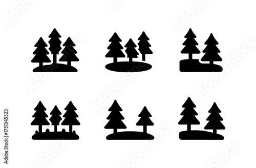 Pine forest icons set for nature design projects and branding elements