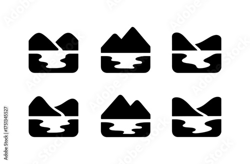 Simple lake and mountain icon set for design projects and digital applications