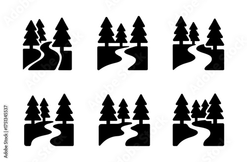 Forest river icon set for nature-themed design and decoration projects