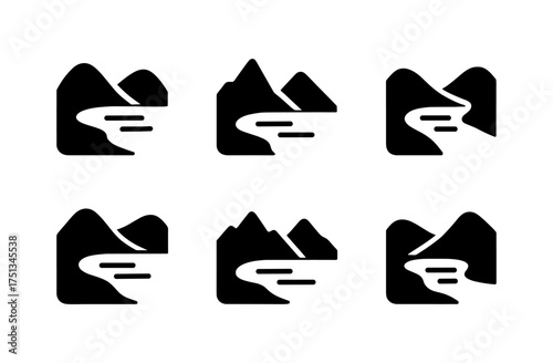 Minimalist lake icon set for graphic design projects and nature-themed applications