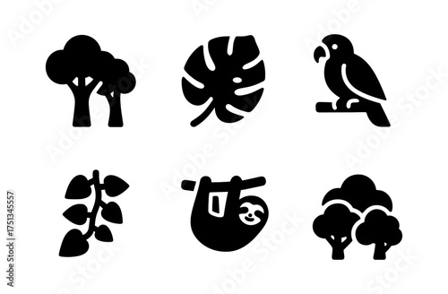 Tropical jungle icons collection for nature and wildlife design projects