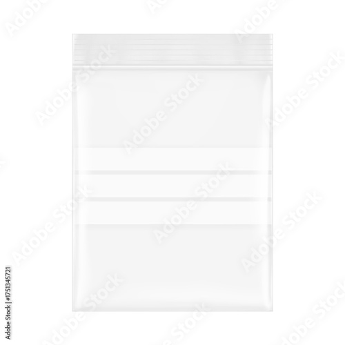 Tek clear plastic zip bag mockup for food. Vector illustration isolated on white background. Ready for your design. EPS10.	