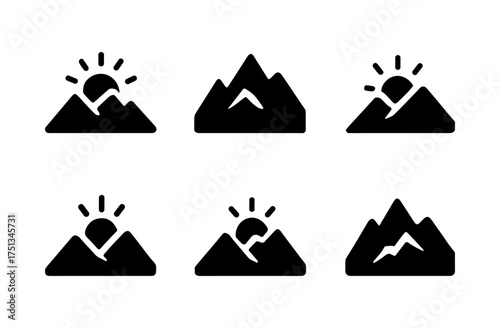 Minimalist mountain dawn icons for design projects and nature themes