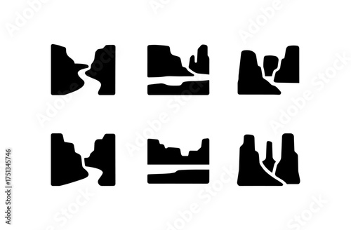 Minimalist canyon icon set for travel and nature themes - design for print, web, and graphics projects