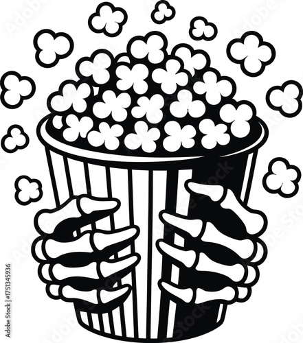 Vector art of skeleton hands holding popcorn.