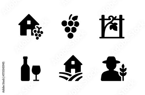 Vineyard icons collection - simple vector designs for wine and farming themes