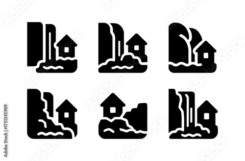 Minimalist waterfall and house icons set for design and decoration projects
