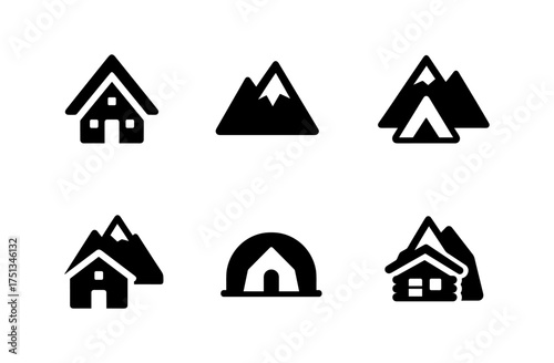 Mountain lodge icons collection for design projects and outdoor themes