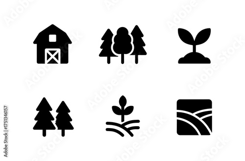 Simple forest and farm icons for eco-friendly design projects and nature-themed graphics