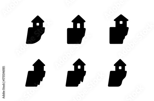 Minimalist cliffside house icons for modern design projects